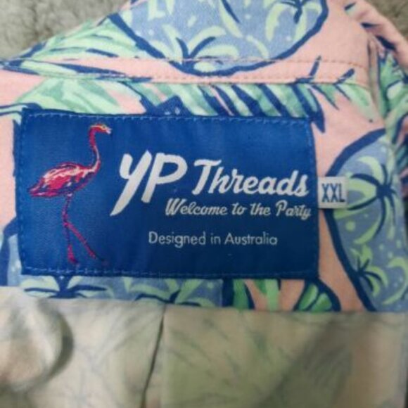 YP Threads Australia 2XL XXL Pink Teal Long Sleeve Button Shirt Tropical Coconut - Picture 9 of 10